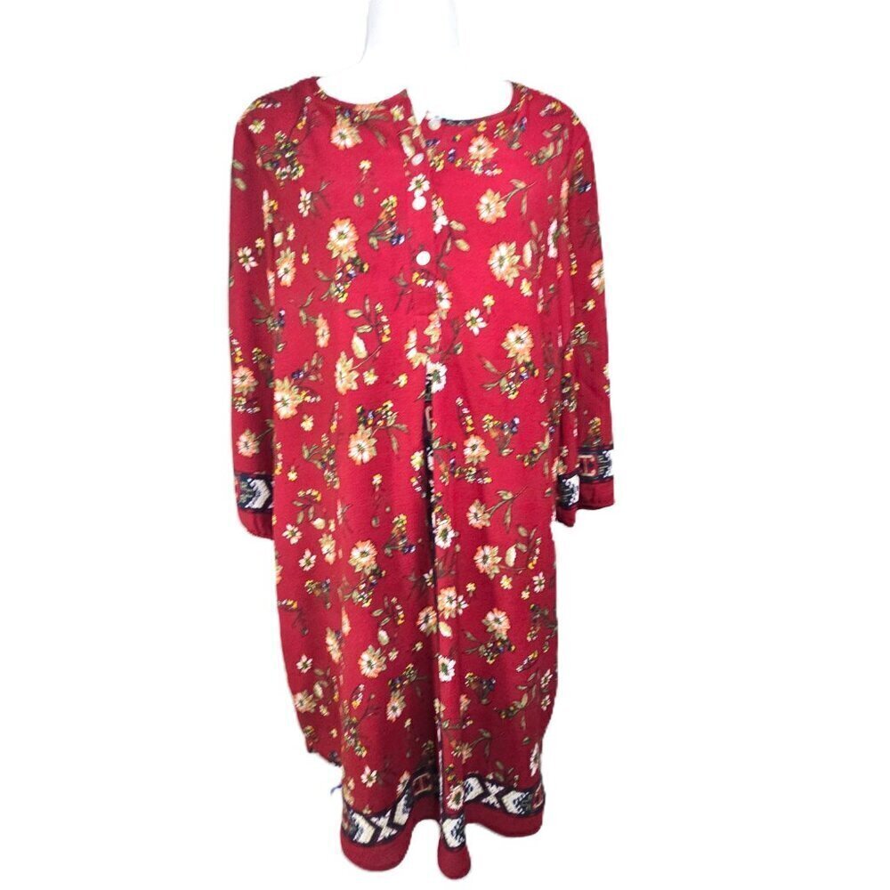 Anthropologie Figueroa Flower Burgundy Red Floral Boho Shift Dress